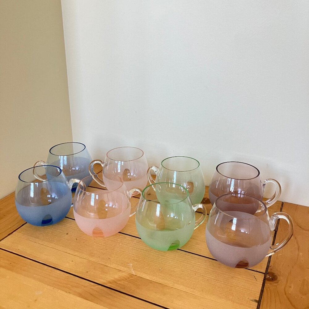 Gallerie by Luigi Bormioli Glass Punch Cups Frosted Pastel Set of 8 Glasses